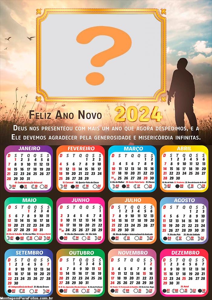 Calendário 2024 Feliz Ano Novo Deus nos Presenteou Foto Colagem