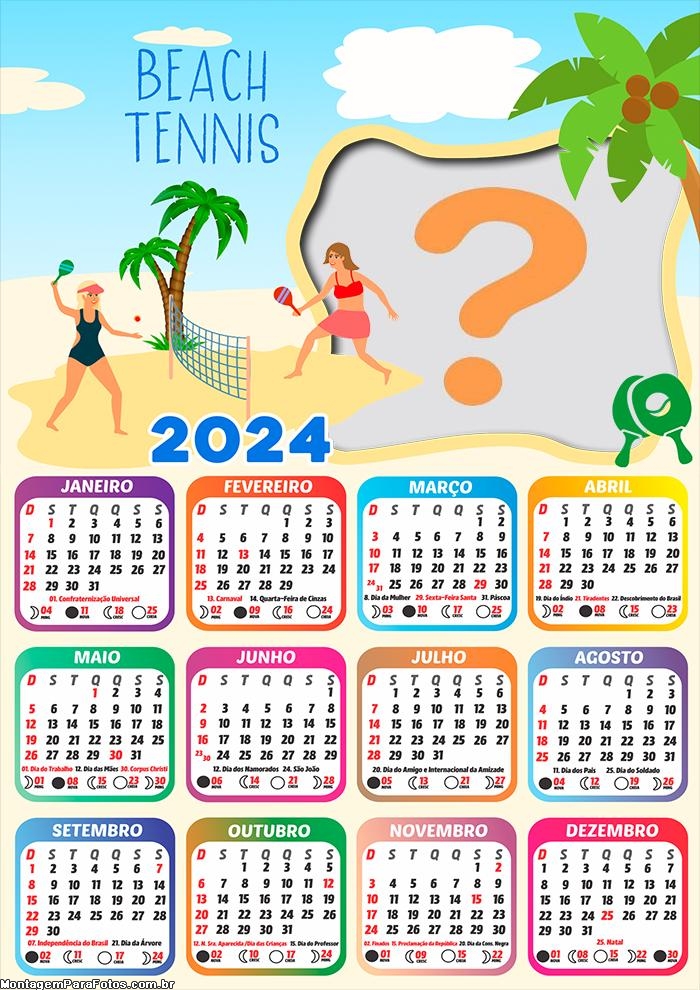 Calendário 2024 Beach Tennis Editar Imagem Online