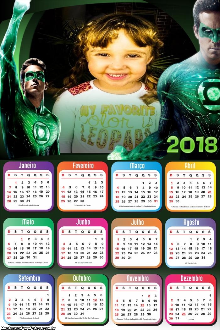 Calendário 2018 Lanterna Verde