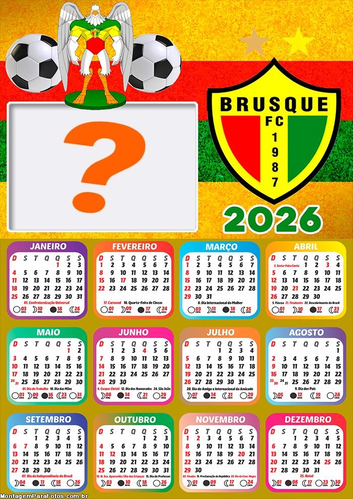 Calendário 2026 Brusque Futebol Clube Colagem Online