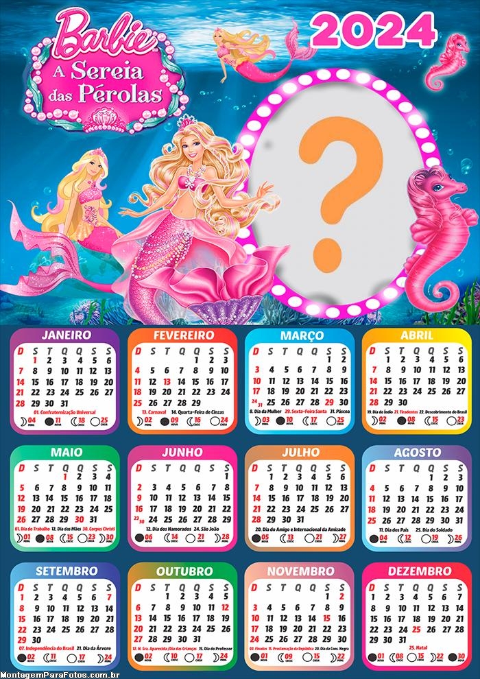 Calendário 2024 Barbie A Sereia das Pérolas Colar Imagem