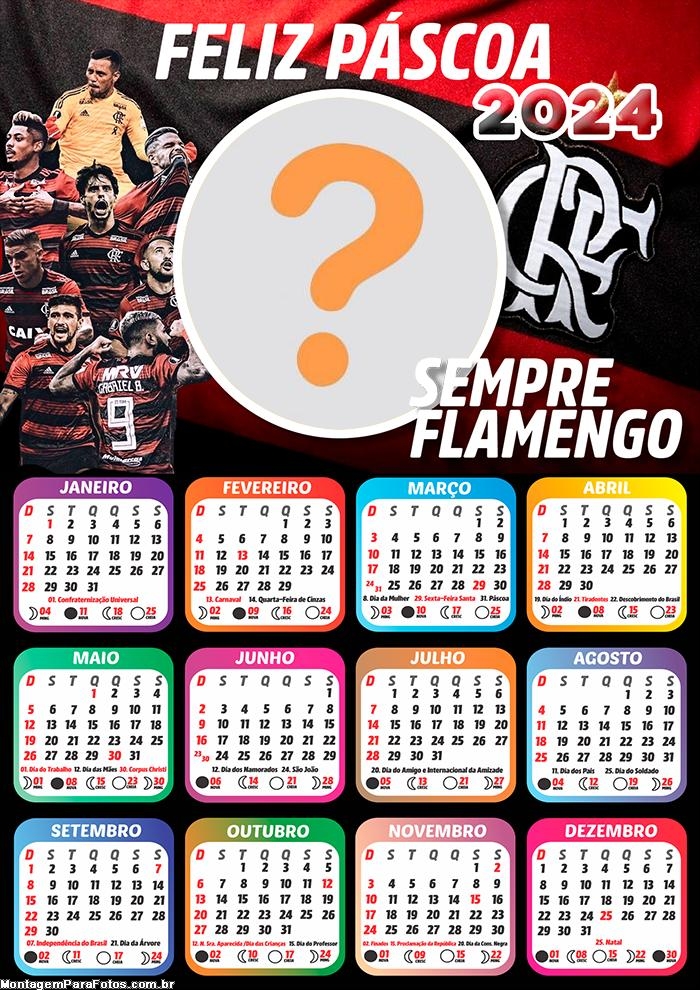 Criar Calendário 2024 Feliz Páscoa Flamengo Mengão