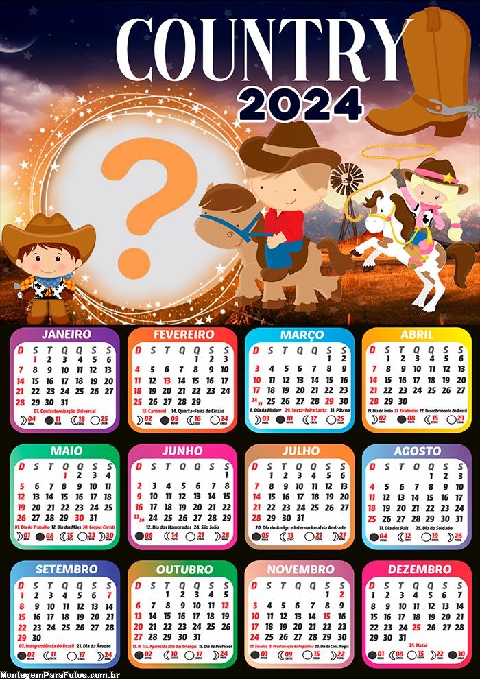 Fazer Grátis Online Calendário 2024 Country Infantil