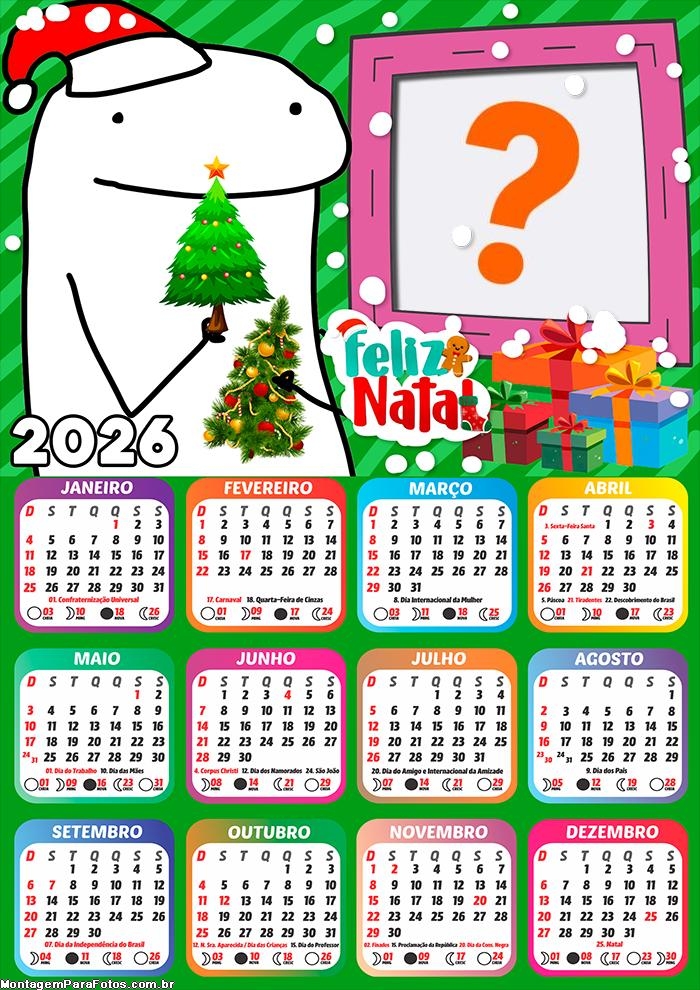 Calendário 2026 Bentô Flork Feliz Natal Montagem de Foto