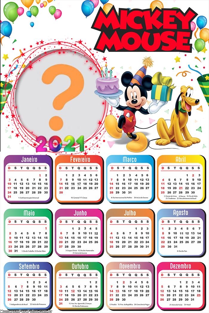 Calendário 2021 Mickey Mouse Colagem Online