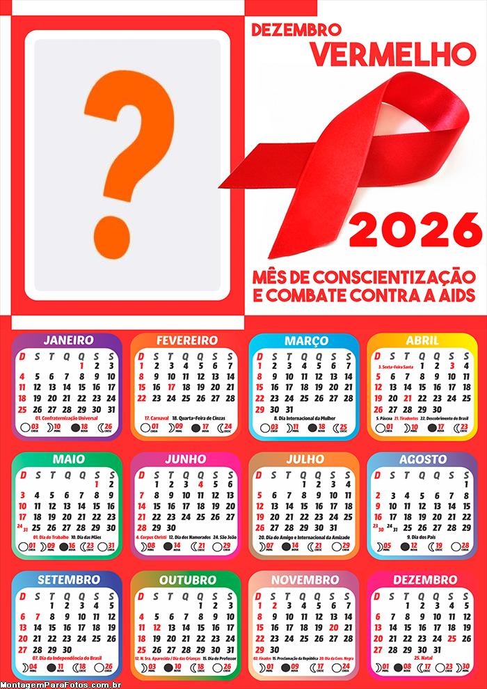 Calendário 2026 Dezembro Vermelho Colagem Online