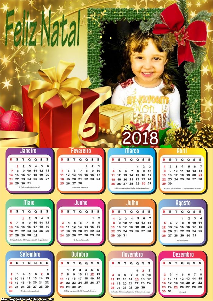 Feliz Natal Calendário 2018 Moldura