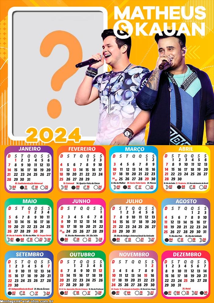 Calendário 2024 Matheus e Kauan Montagem Online