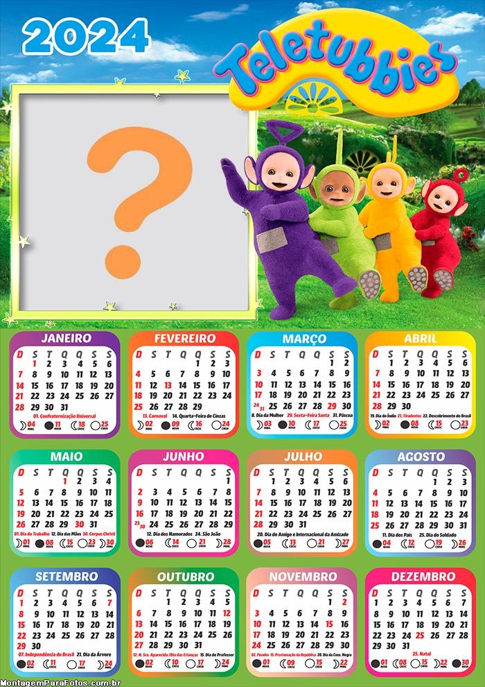 Calendário 2024 Teletubbies para Imprimir Grátis