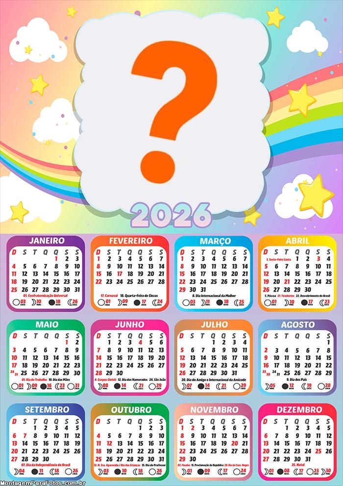 Calendário 2026 Arco Íris Montagem de Foto