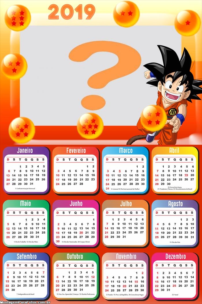 Calendário 2019 Goku Dragon Ball