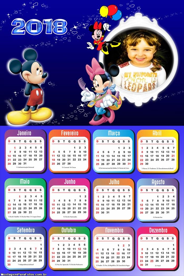 Calendário 2018 Mickey Minnie