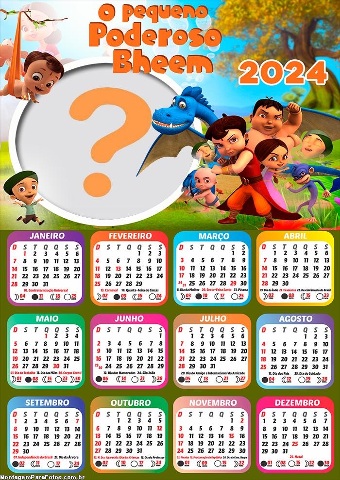 Moldura de  Calendário 2024 O Pequeno Poderoso Bheem