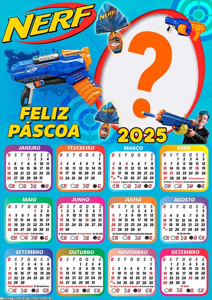 Calendário 2025 Feliz Páscoa Nerf Montagem Online