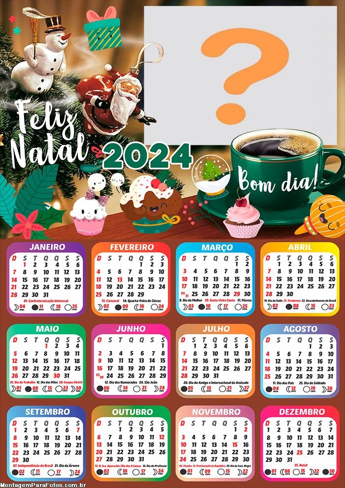 Calendário 2024 Feliz Natal Bom Dia Personalizar Online