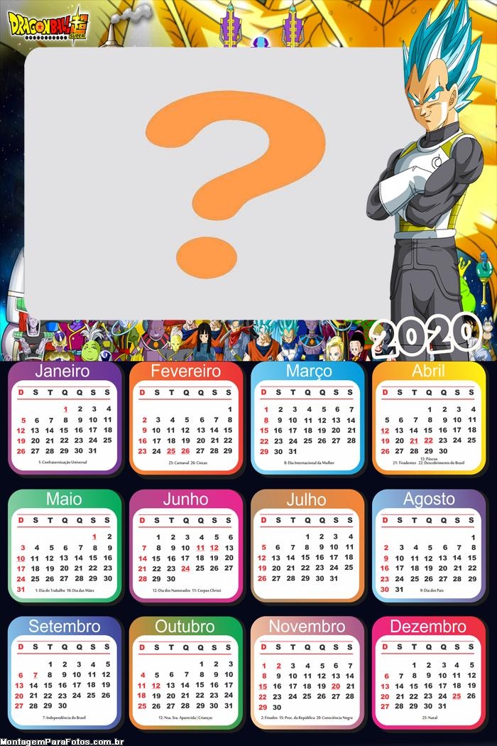 Calendário 2020 Vegeta Super Sayajin