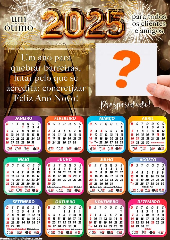 Calendário 2025 Ótimo 2025 para Clientes e Amigos Online
