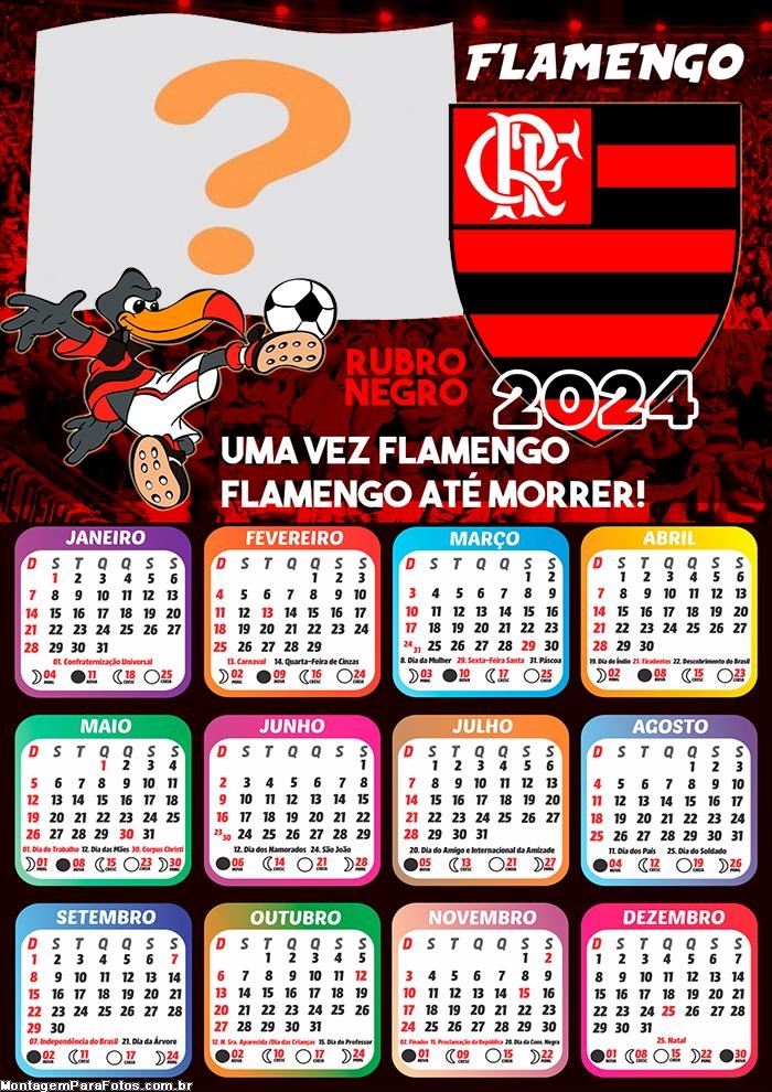 Calendário 2024 Criar Montagem Flamengo Time de Futebol