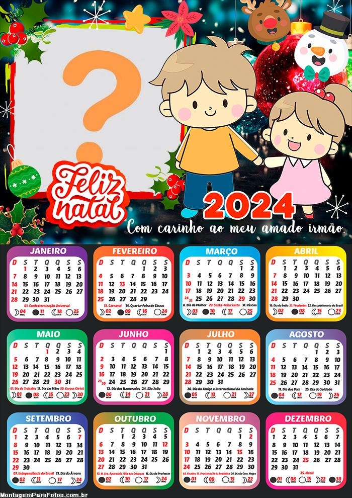 Criar Online Foto Moldura Calendário 2024 Feliz Natal Irmão