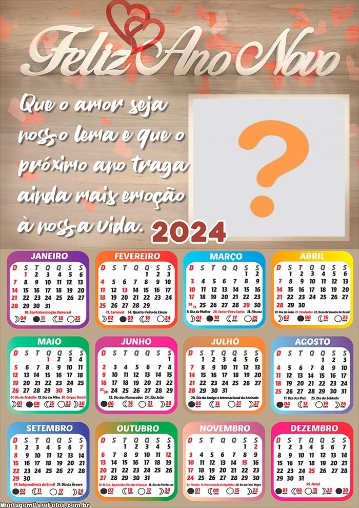 Calendário 2024 Que o Amor seja nosso Lema para Fotos Online