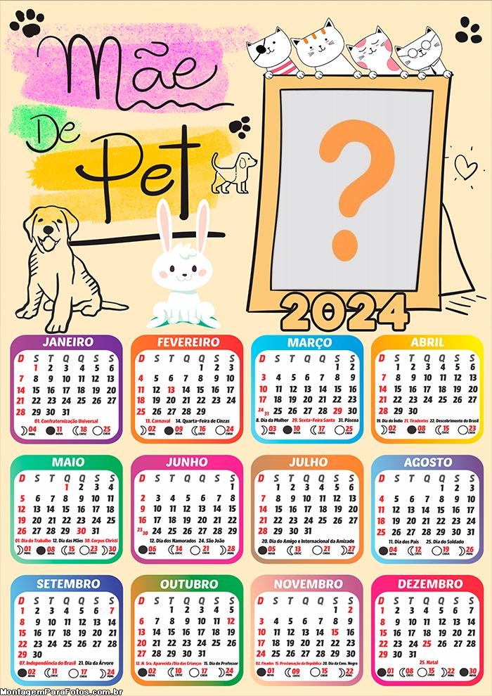 Calendário 2024 Mãe de Pet Criar Foto Montagem