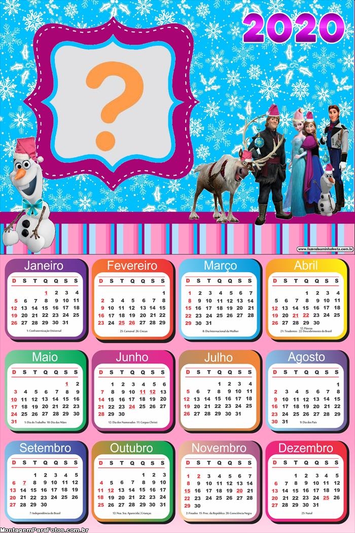 Montar Foto Online Calendário 2020 Frozen Personagens