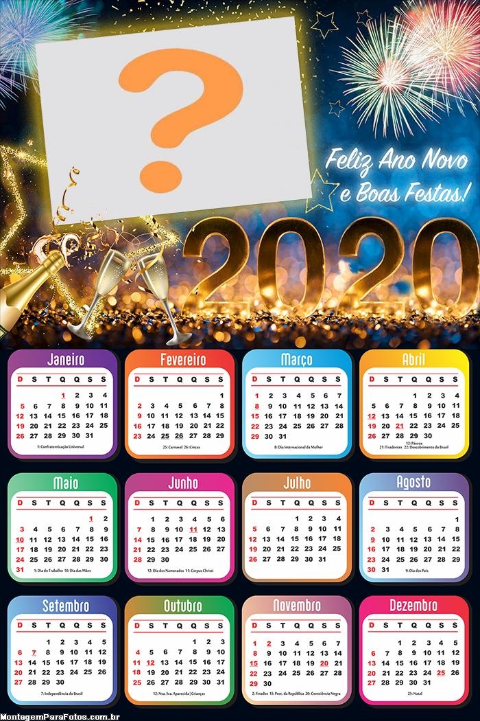 Calendário 2020 Feliz Ano Novo 2020