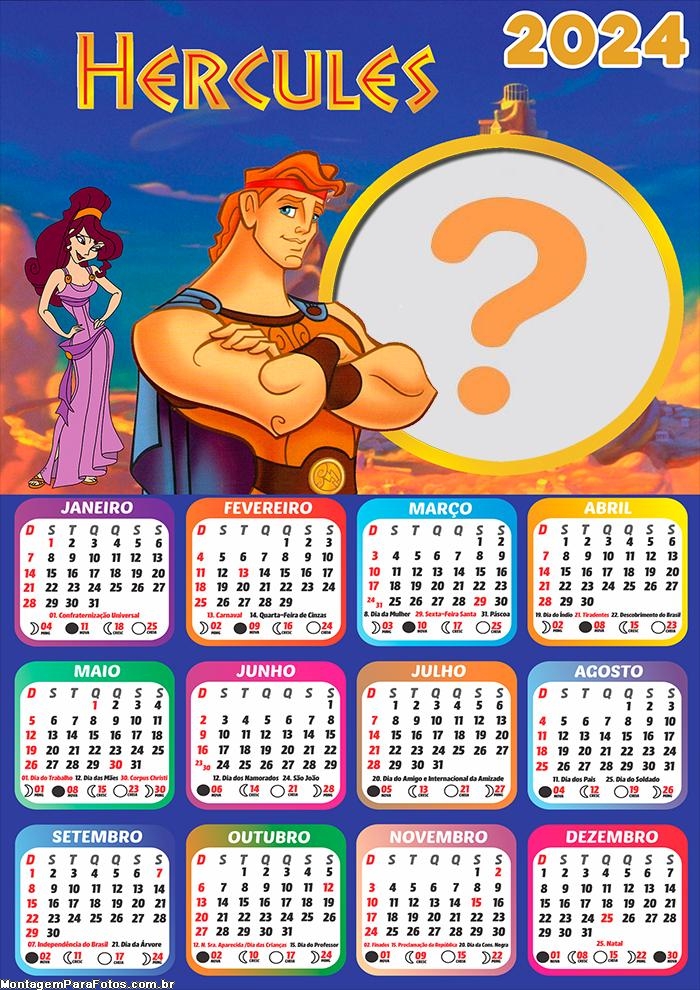 Moldura Fotos com Calendário 2024 Desenho Hércules