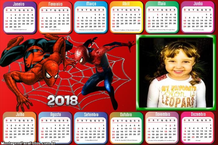 Calendário 2018 Horizontal Homem Aranha