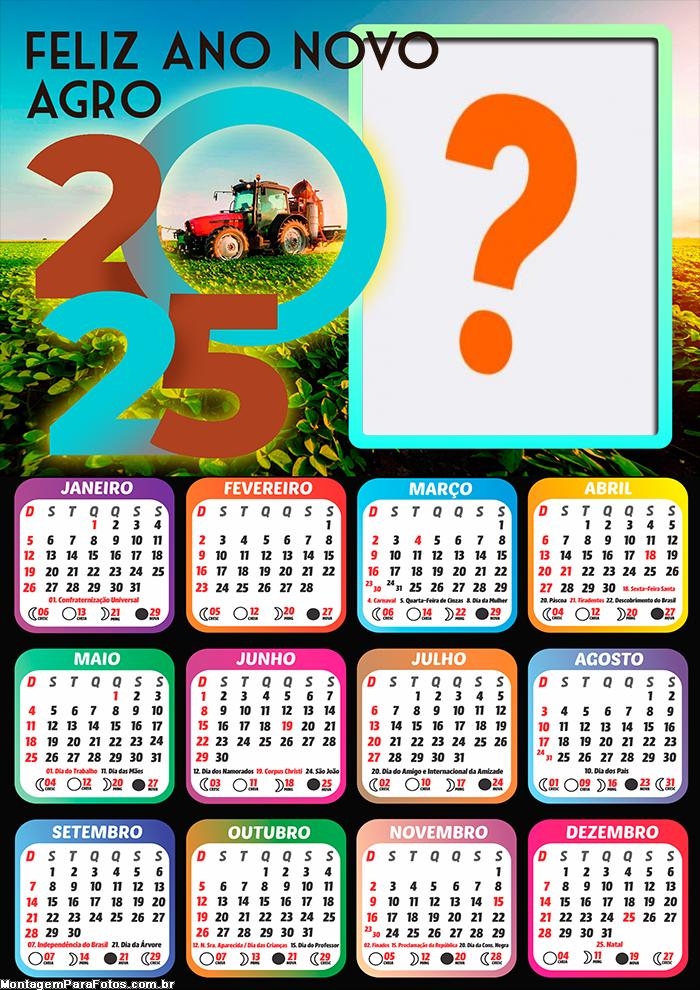 Calendário 2025 Feliz Ano Novo Agro Colagem Grátis de Foto