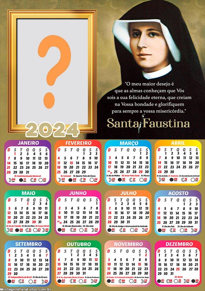 Calendário 2024 Santa Faustina Fazer Montagem de Foto