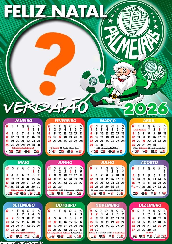 Calendário 2026 Papai Noel Palmerense Emoldurar Foto Online