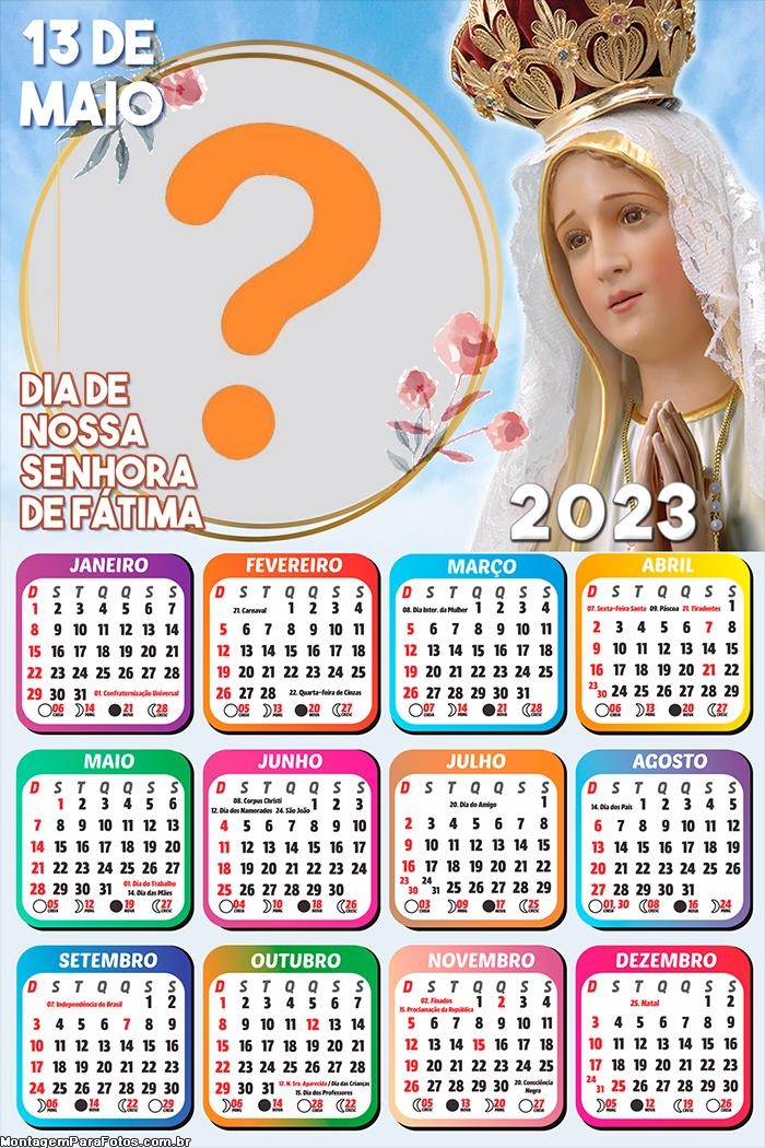 Calendário 2023 Nossa Senhora de Fátima 13 de Maio Online