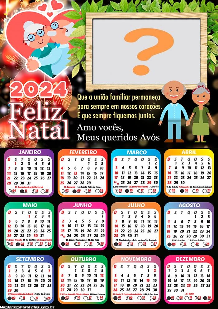 Criar Montagem Calendário 2024 Feliz Natal Meus Queridos Avós