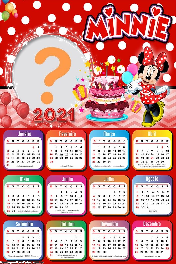 Calendário 2021 Aniversário da Minnie