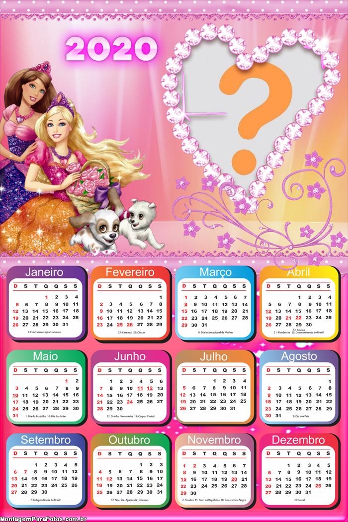 Calendário 2020 Barbie Moldura Infantil