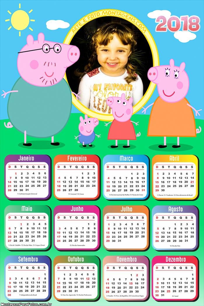 Calendário 2018 Peppa Pig Família 