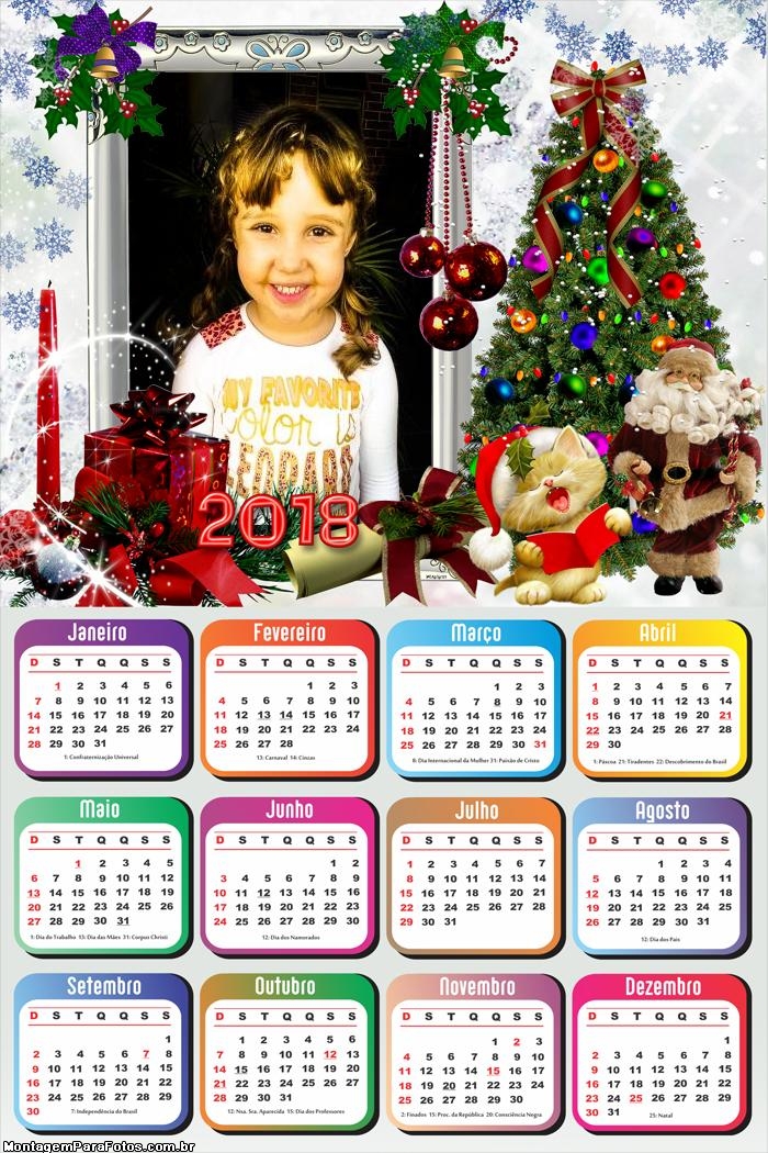 Calendário 2018 Natal Árvore e Papai Noel