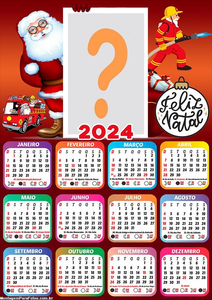 Calendário 2024 Feliz Natal Bombeiro Virtual Grátis