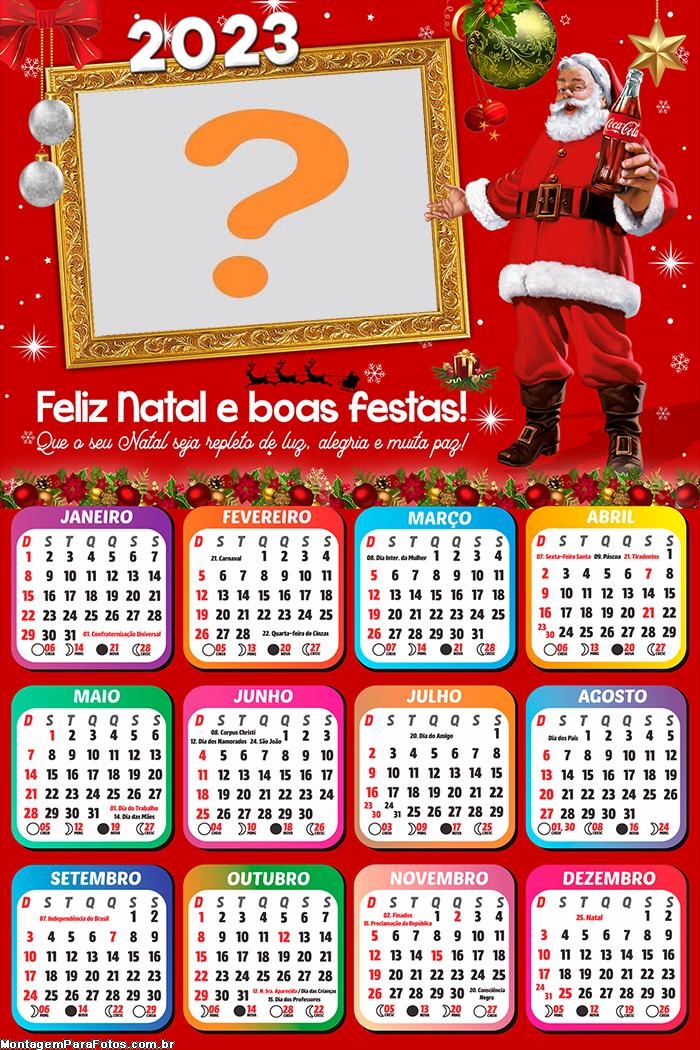 Calendário 2023 Papai Noel Coca-Cola Montagens com Fotos