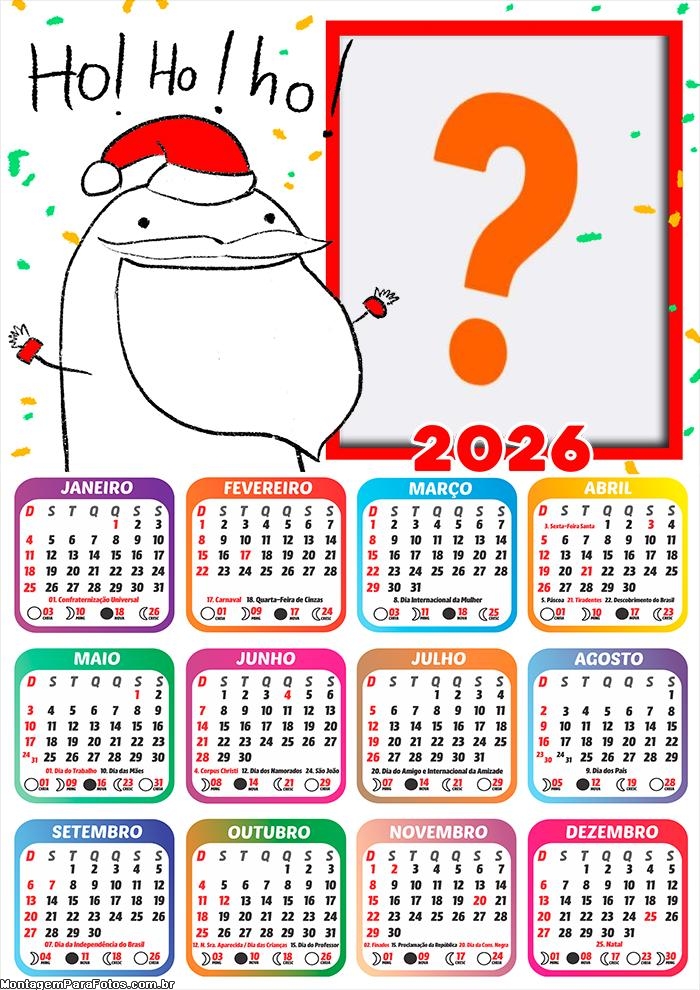 Calendário 2026 Papai Noel Bentô Foto Montagem