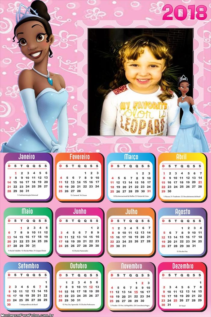 Calendário 2018 Princesa Tiana