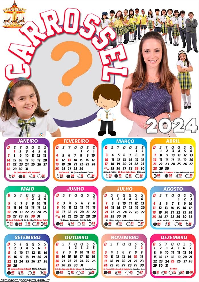 Calendário 2024 Carrossel para Montar Foto e Imprimir