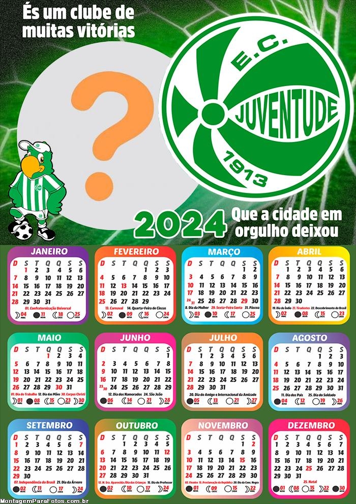 Calendário 2024 Juventude Time de Futebol Colar Imagem