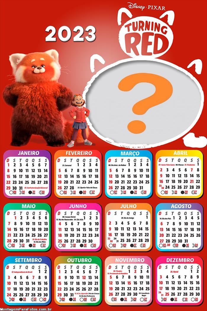 Calendário 2023 Turning Red Panda Colagem de Foto