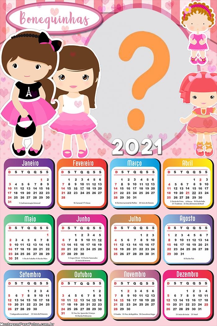 Calendário 2021 Bonequinhas para Meninas