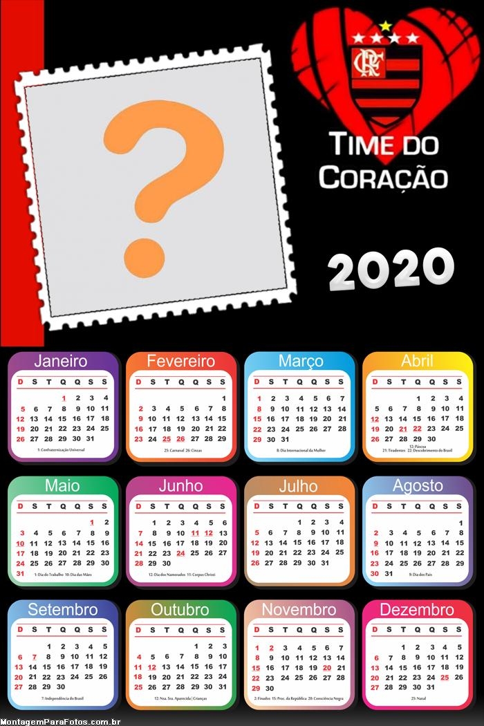 Calendário 2020 Flamengo Time do Coração