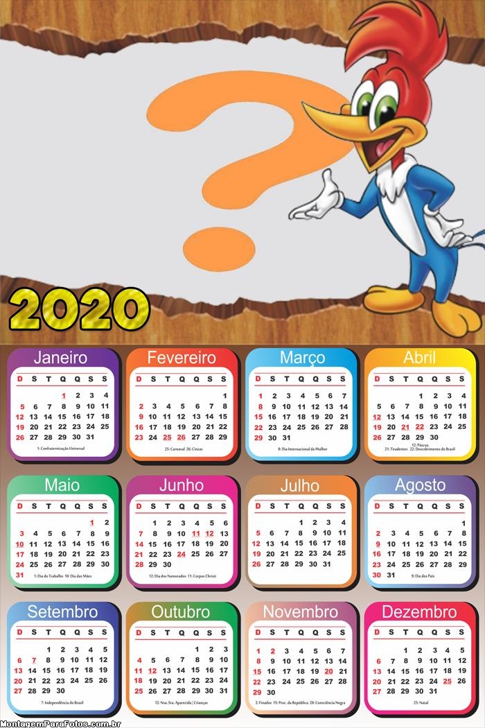 Calendário 2020 Pica Pau Molduras para Fotos