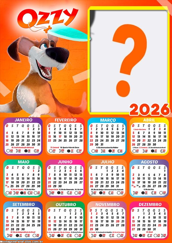Calendário 2026 Ozzy Fazer Colagem Grátis