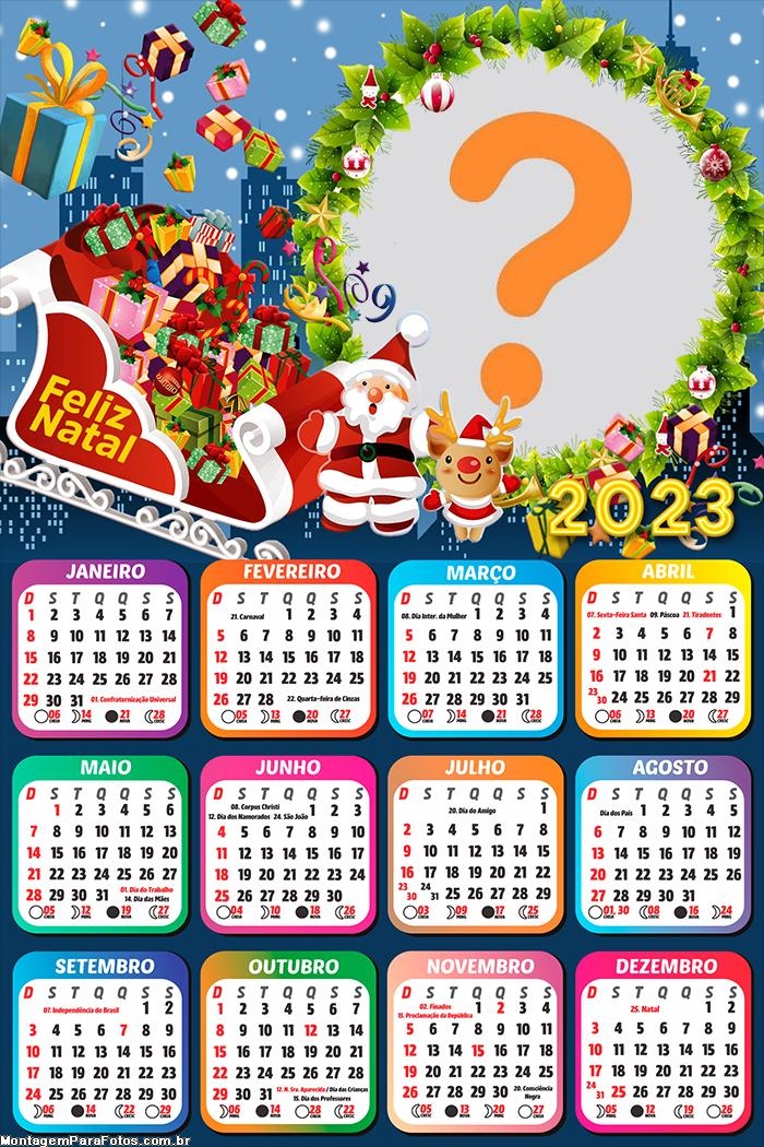 Calendário 2023 Feliz Natal Trenó com Presentes Fazer Montagem Online